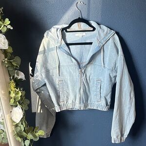 PacSun Light Blue Cropped Jean Jacket Hooded